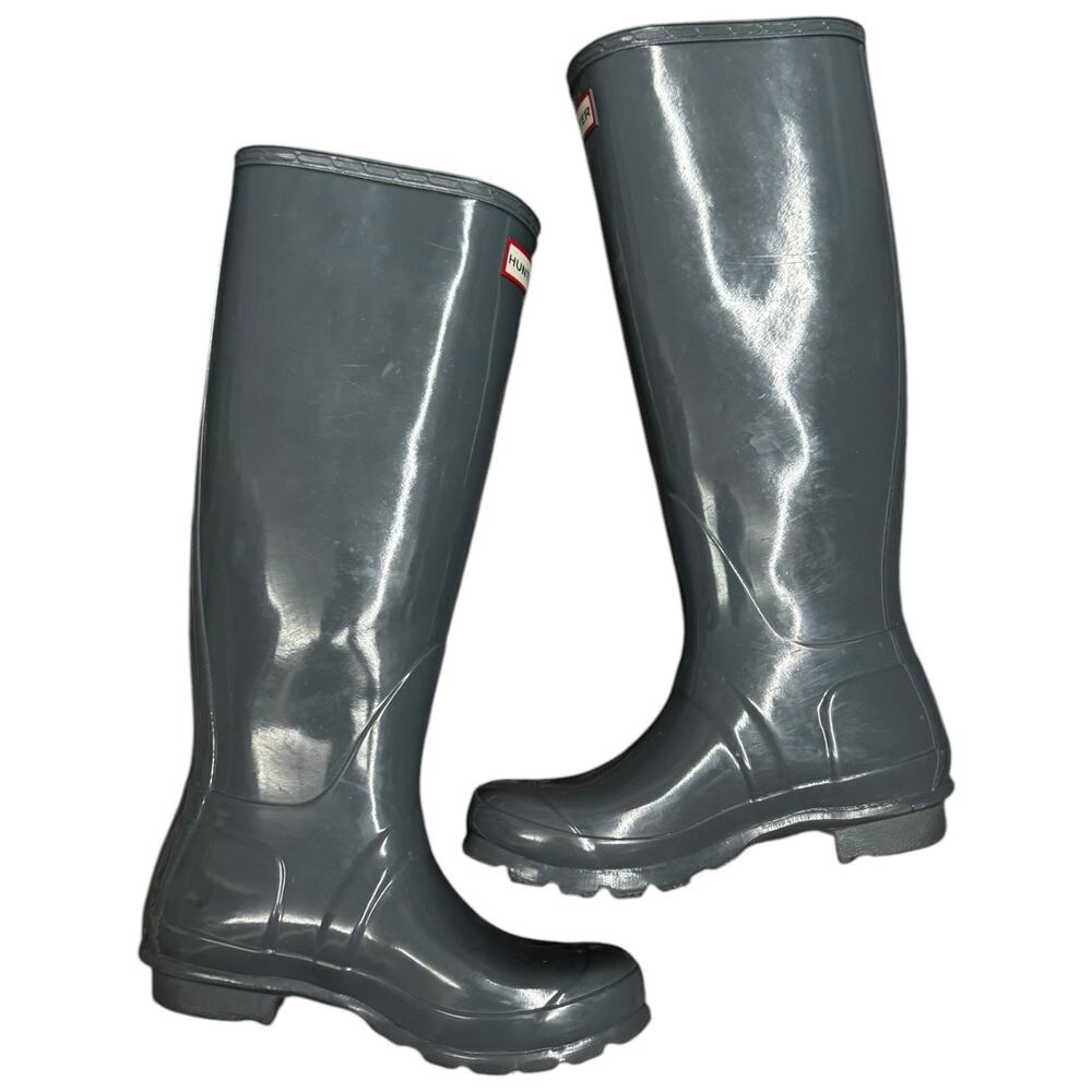 Hunter Grey Original Tall Gloss Rain Boots Women’s Size 5